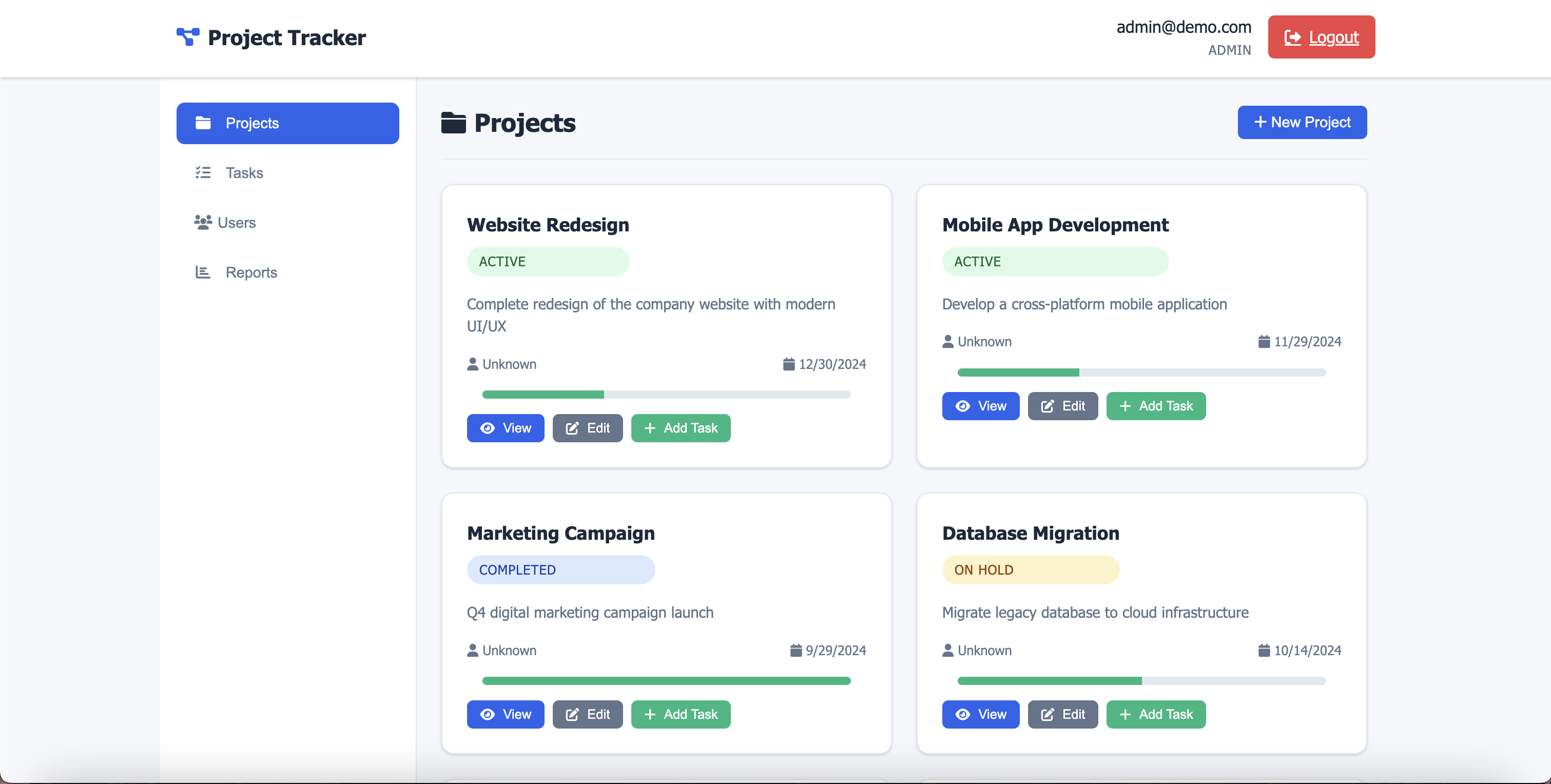 Project Tracker Dashboard